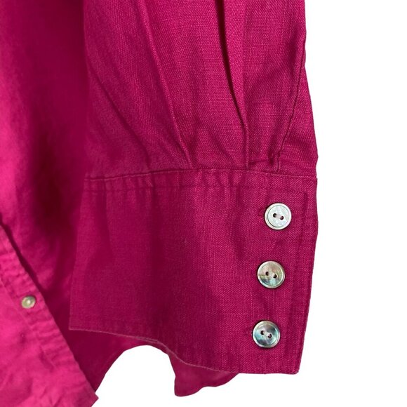 Soft Surroundings Pink Linen Blouse Tunic 3X Roll Tab Sleeve Button Up Fuschia - Picture 6 of 7